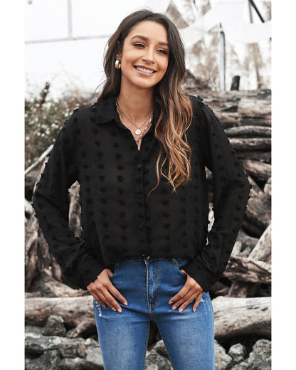 Azura Exchange Polka Dot Long Sleeve Button Shirt - L