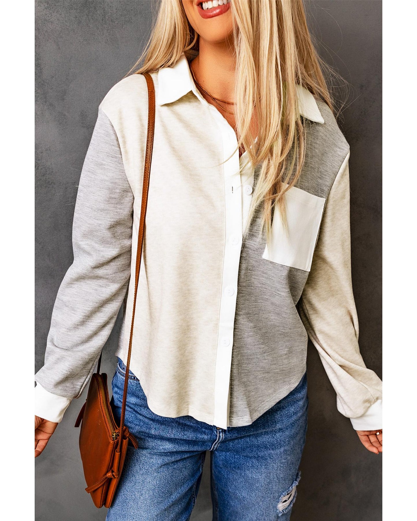 Azura Exchange Colorblock Knit Shirt with Contrast Trim - M