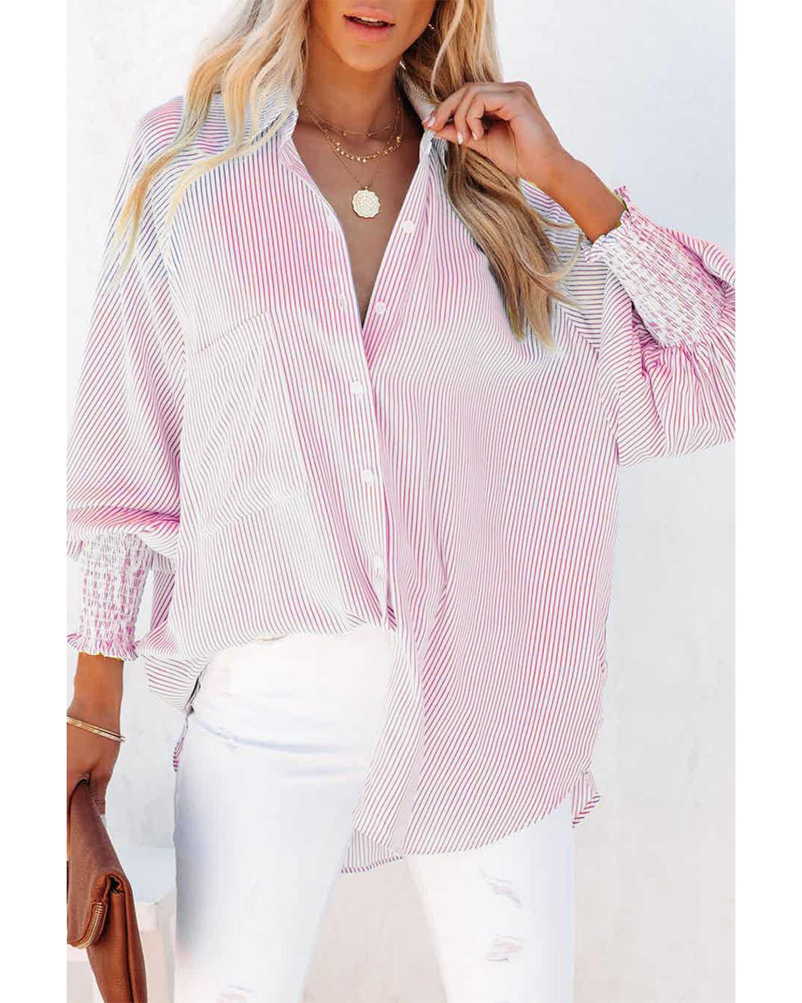 Azura Exchange Striped Boyfriend Shirt with Pocket - L Main image