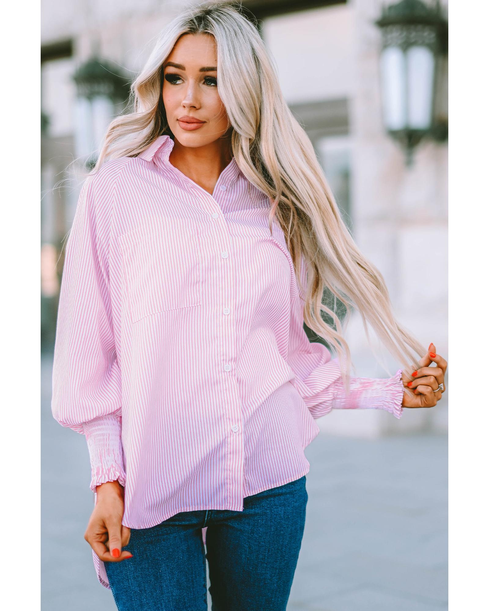 Azura Exchange Striped Boyfriend Shirt with Pocket - S Secondary image