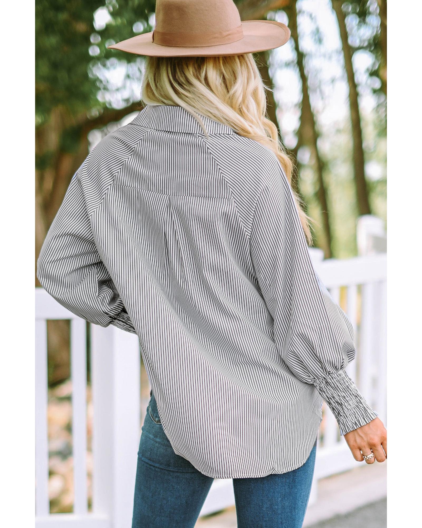 Azura Exchange Striped Boyfriend Shirt with Smocked Cuffs and Pocket - XL Secondary image