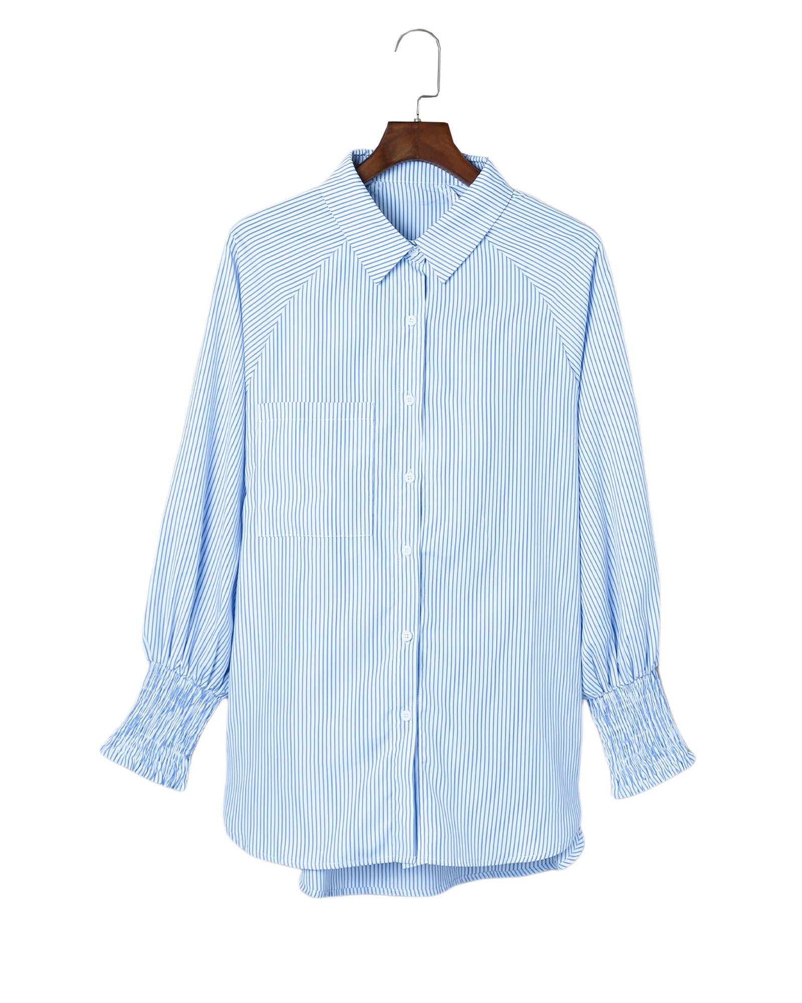 Azura Exchange Striped Boyfriend Shirt with Smocked Cuffs and Pocket - L Secondary image