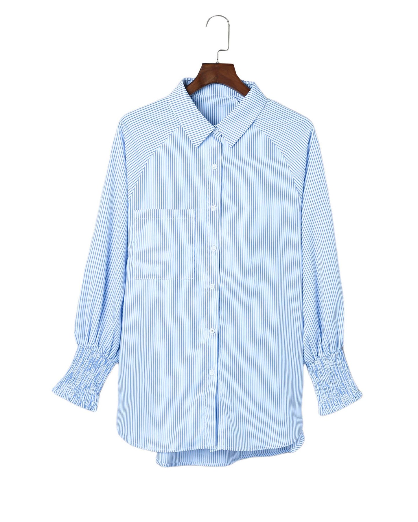 Azura Exchange Striped Boyfriend Shirt with Smocked Cuffs and Pocket - XL