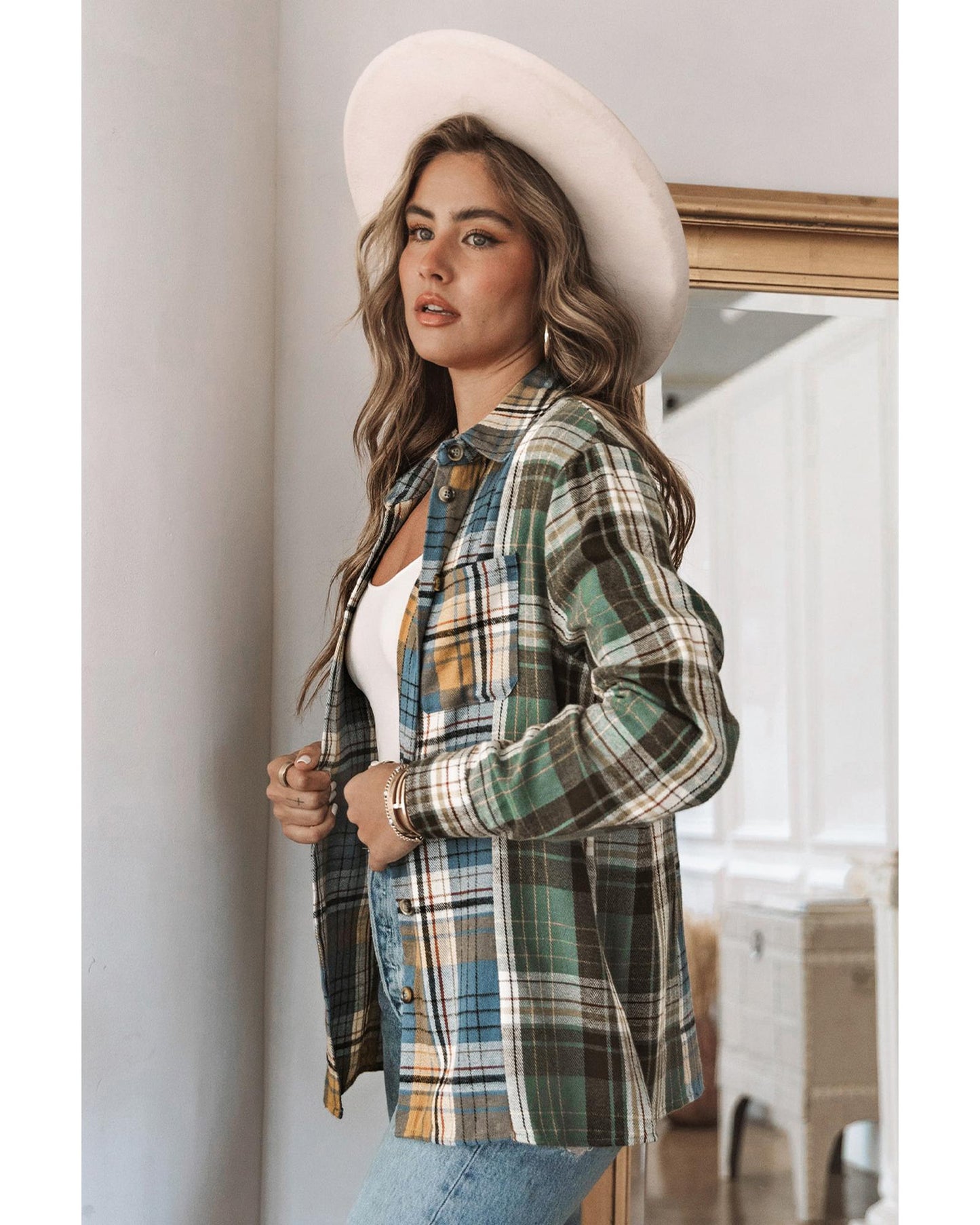 Azura Exchange Button Up Plaid Shacket - M