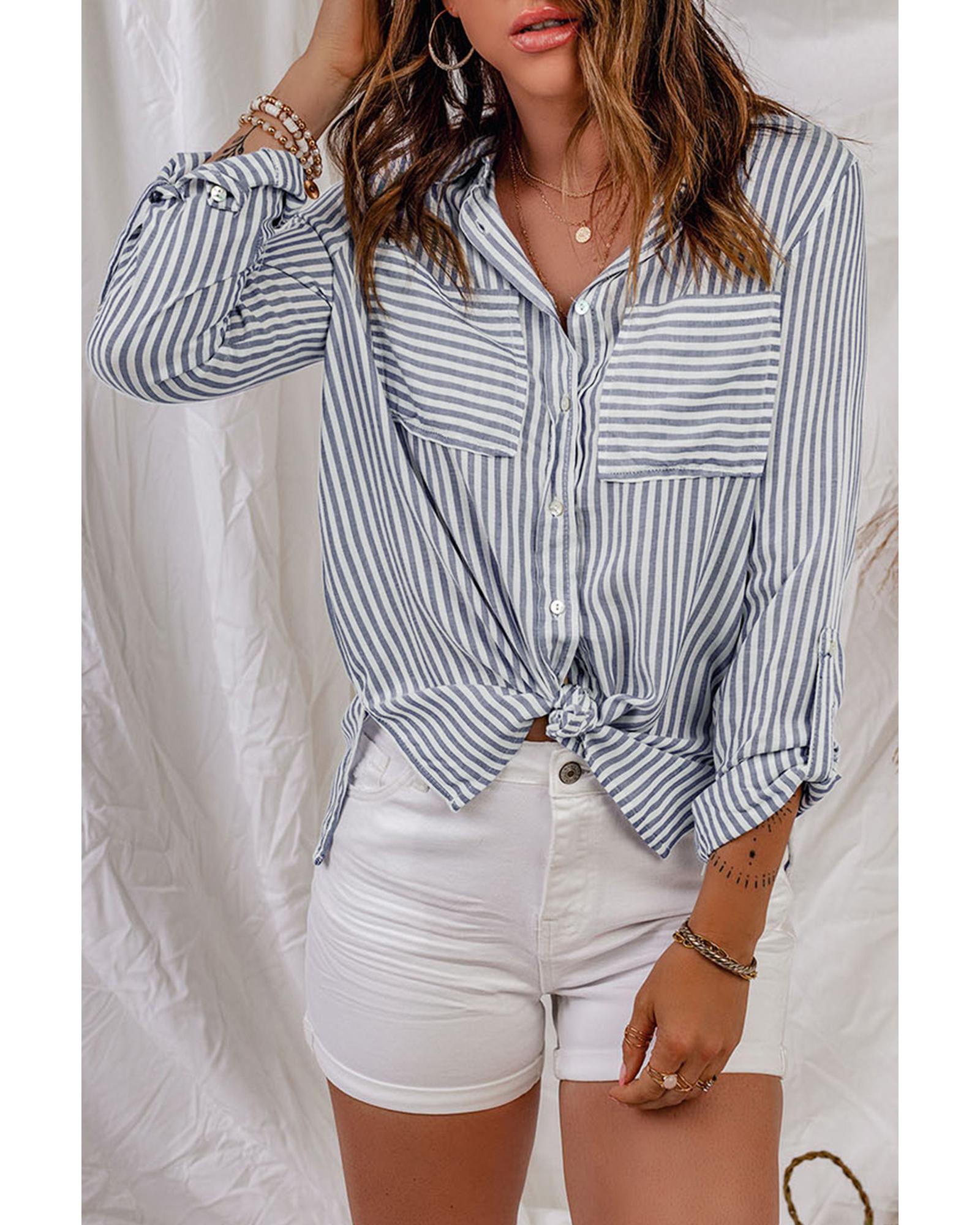 Azura Exchange Striped Long Sleeve Shirt with Pocketed Buttons - XL Main image