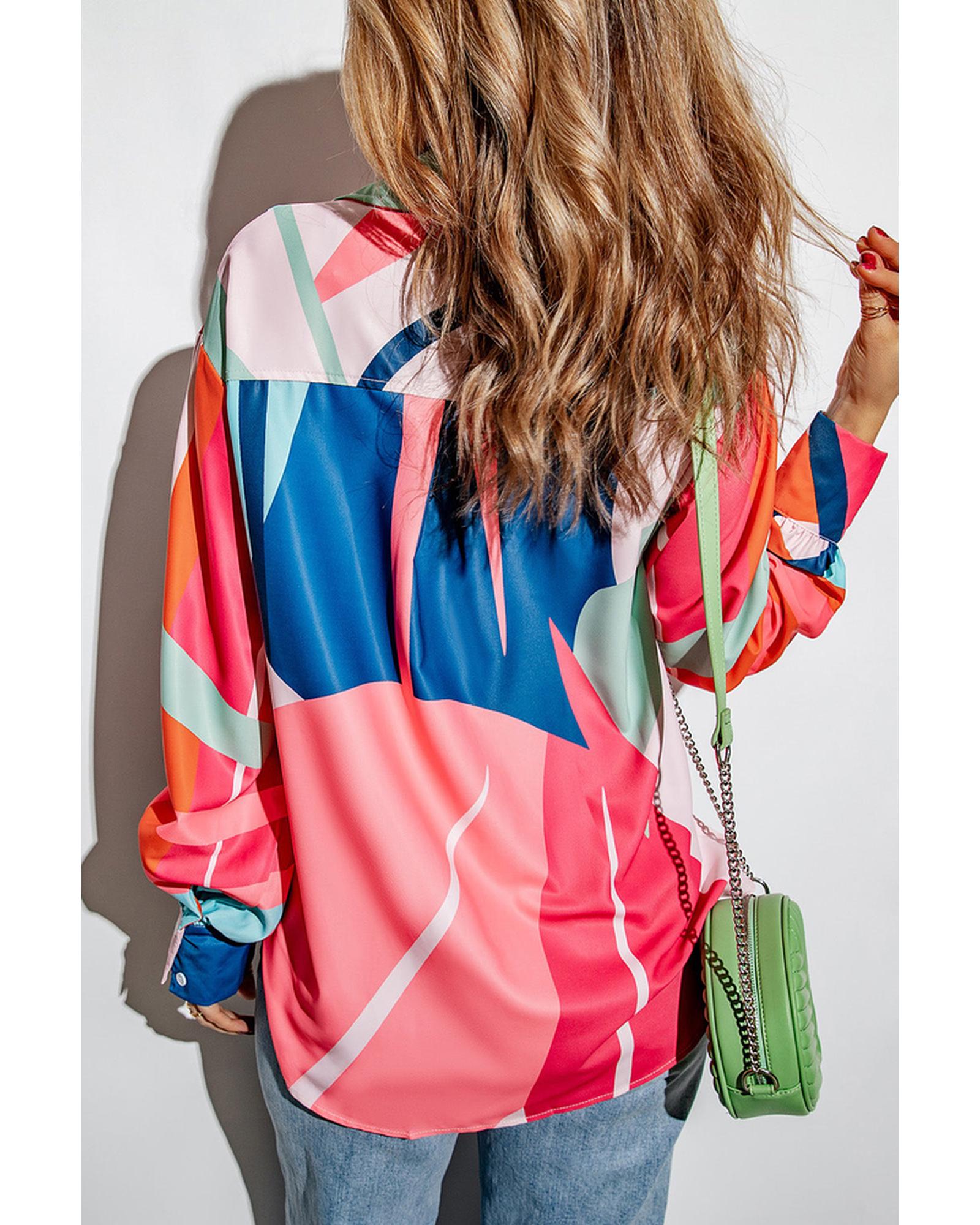 Azura Exchange Abstract Print Cuffed Sleeve Shirt - M Secondary image