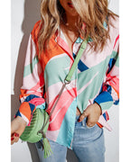 Azura Exchange Abstract Print Cuffed Sleeve Shirt - S