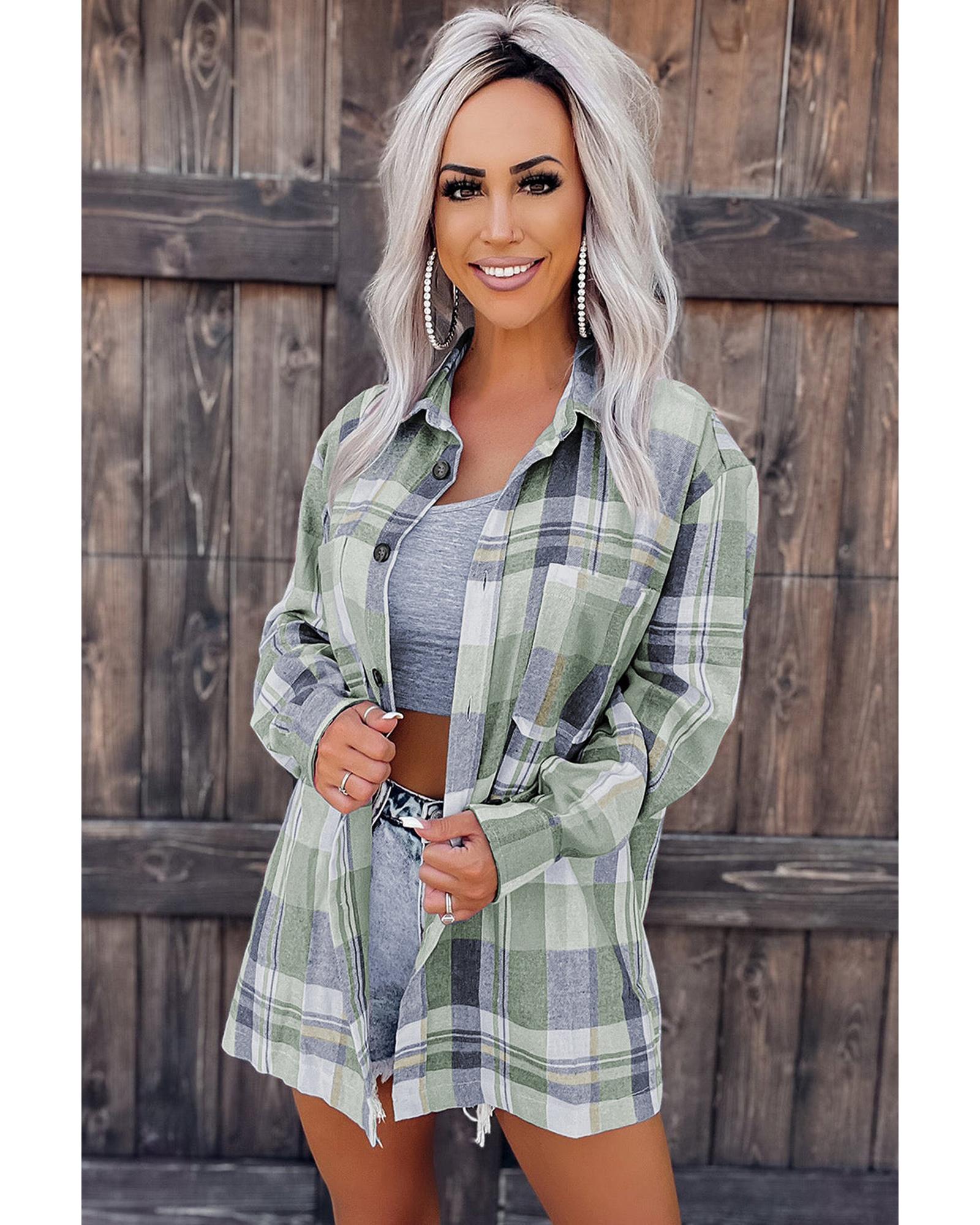 Azura Exchange Plaid Button Up Patch Pocket Shirt - M Secondary image