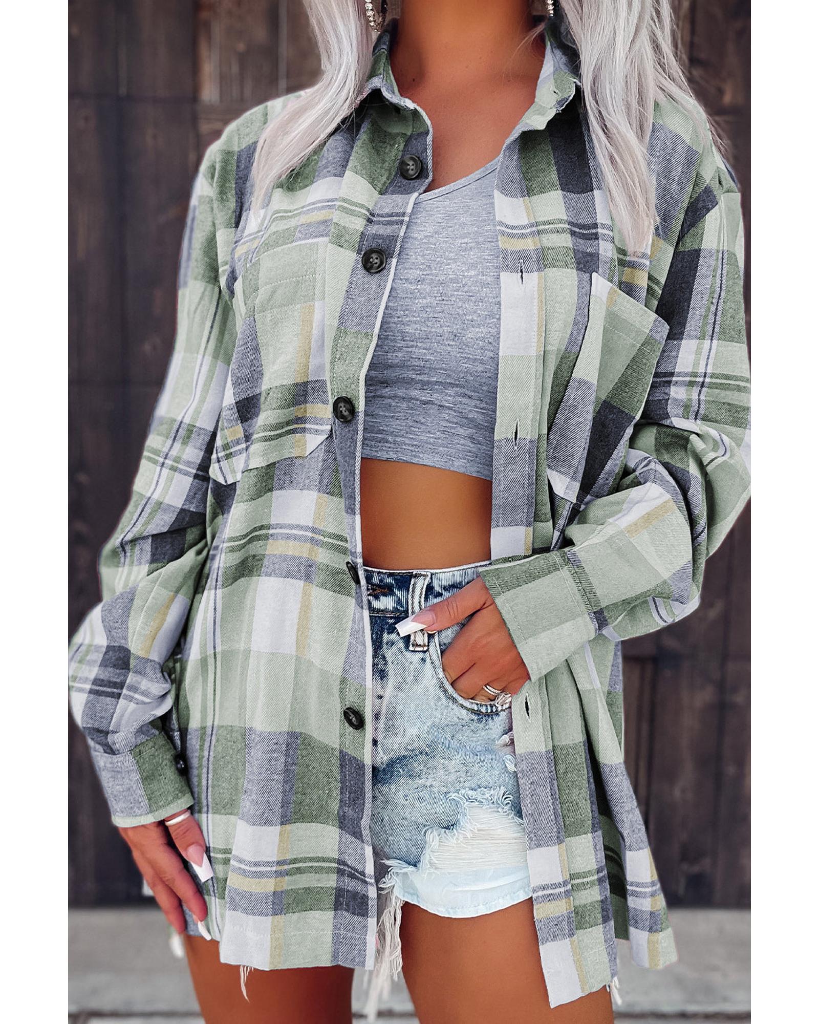 Azura Exchange Plaid Button Up Patch Pocket Shirt - S Main image