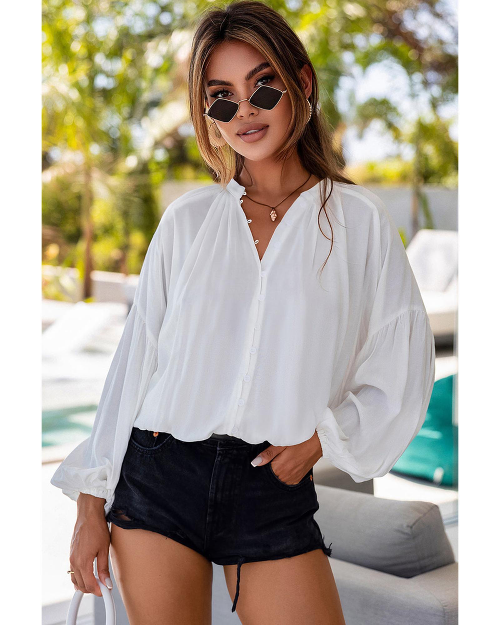 Azura Exchange V Neck Balloon Sleeve Shirt - M Main image