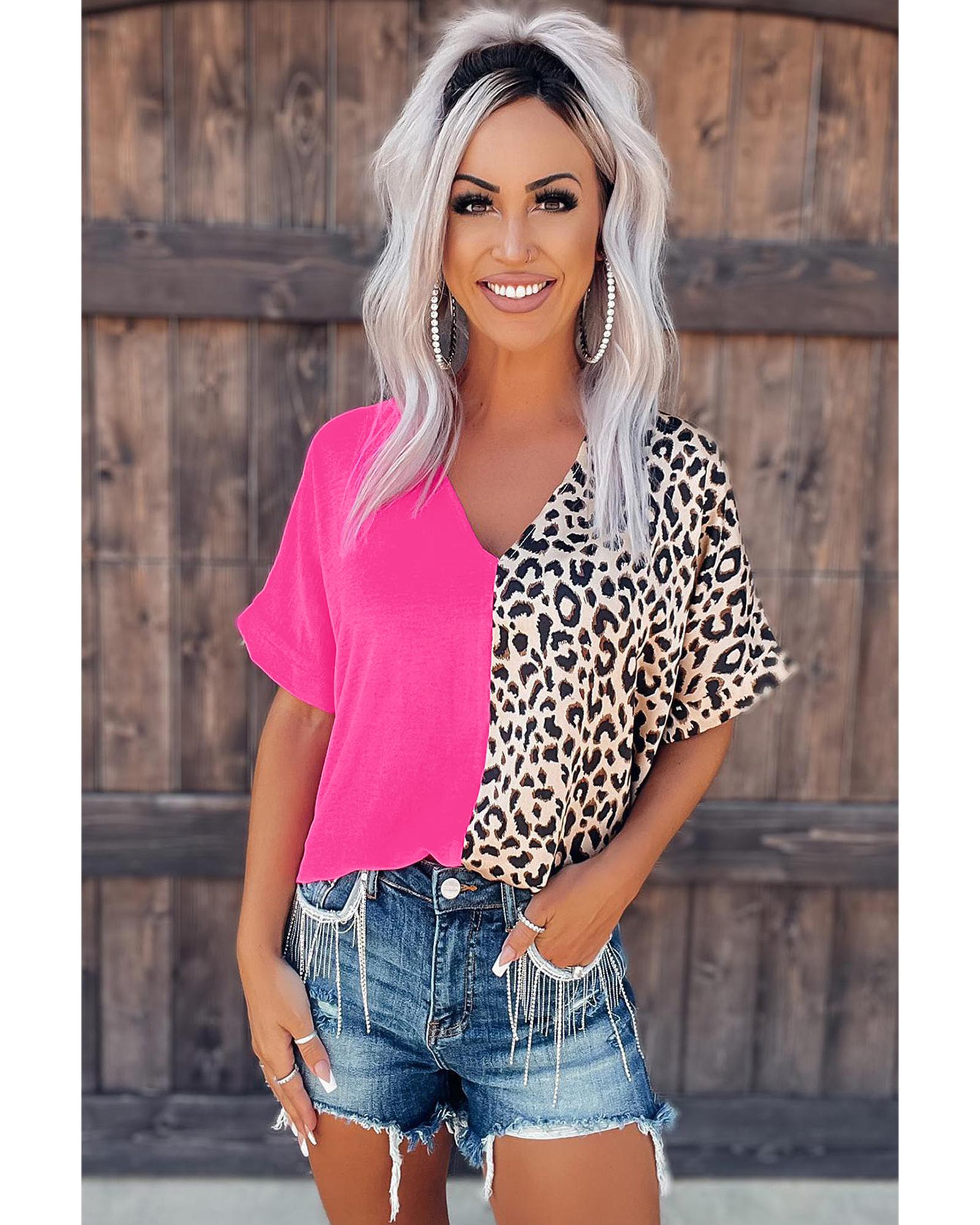 Azura Exchange Leopard Color Block Blouse - L Secondary image