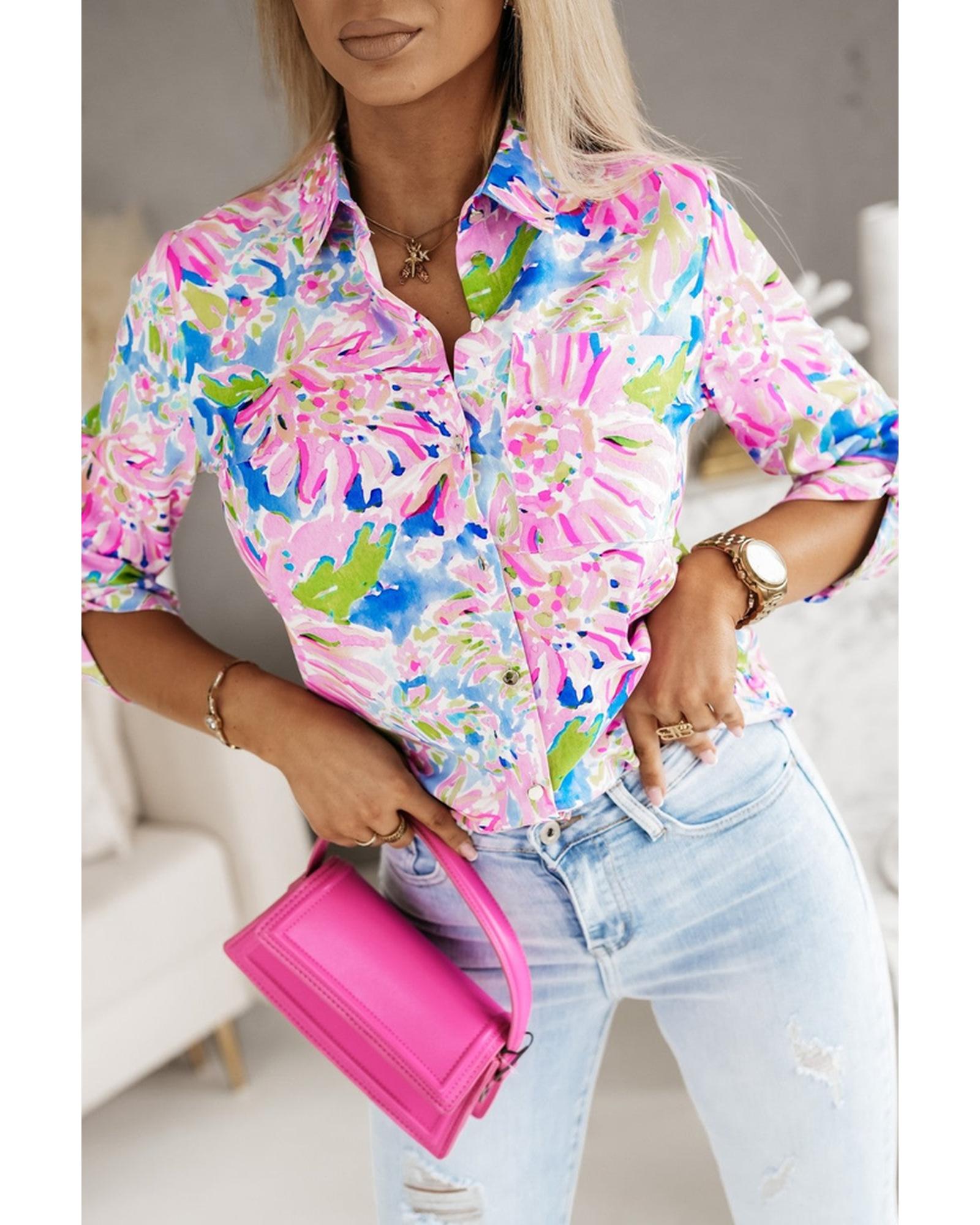 Azura Exchange Buttoned Sheath Long Sleeve Shirt with Abstract Floral Print - XL Main image