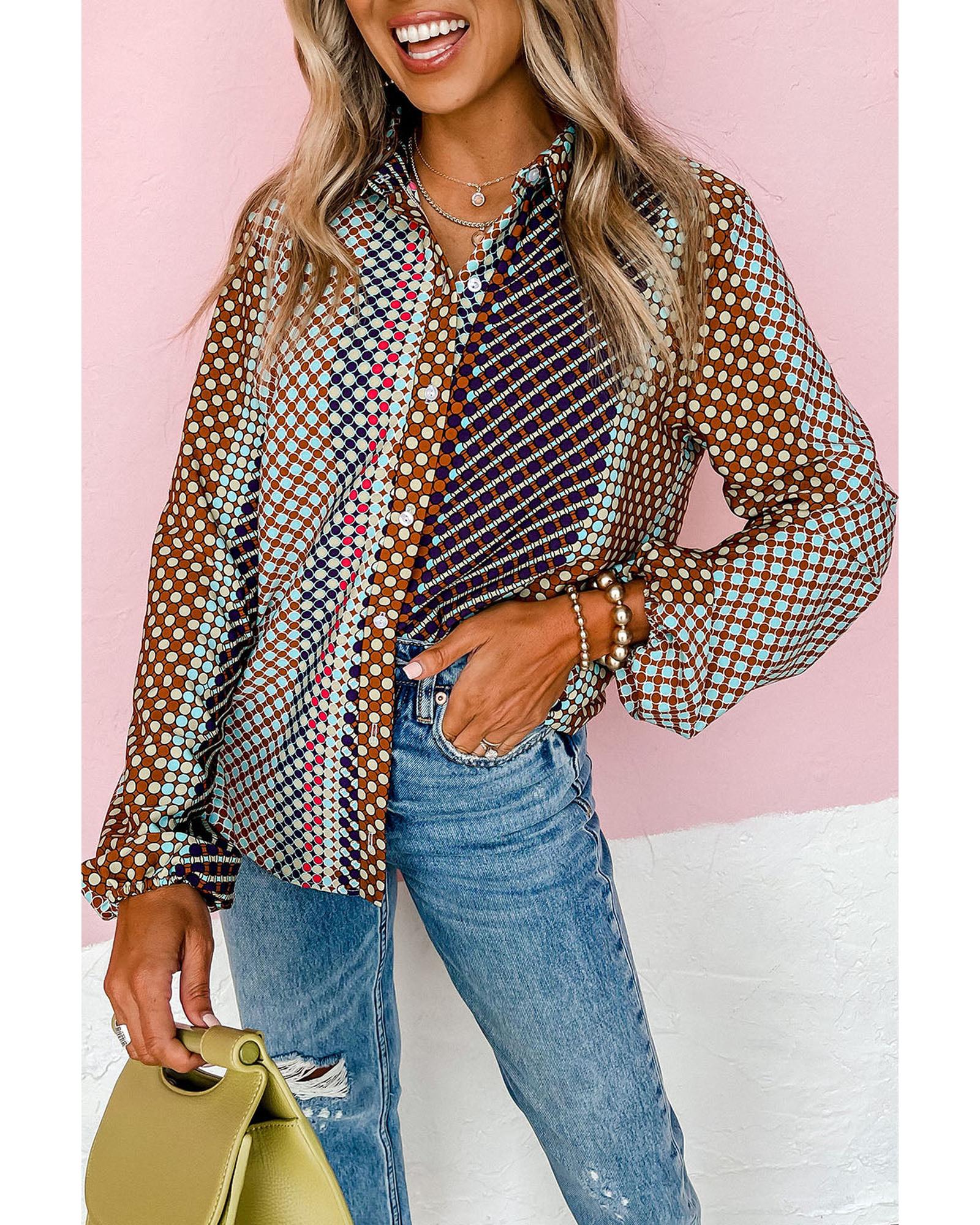 Azura Exchange Long Sleeve Dot Print Button Down Shirt - XL Main image