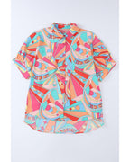 Azura Exchange Abstract Geometry Print Half Puff Sleeve Shirt - S