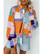 Azura Exchange Button Front Cuffed Sleeve Shirt with Mixed Print - L