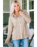 Azura Exchange Sequin Collared Bust Pocket Buttoned Shirt - XL