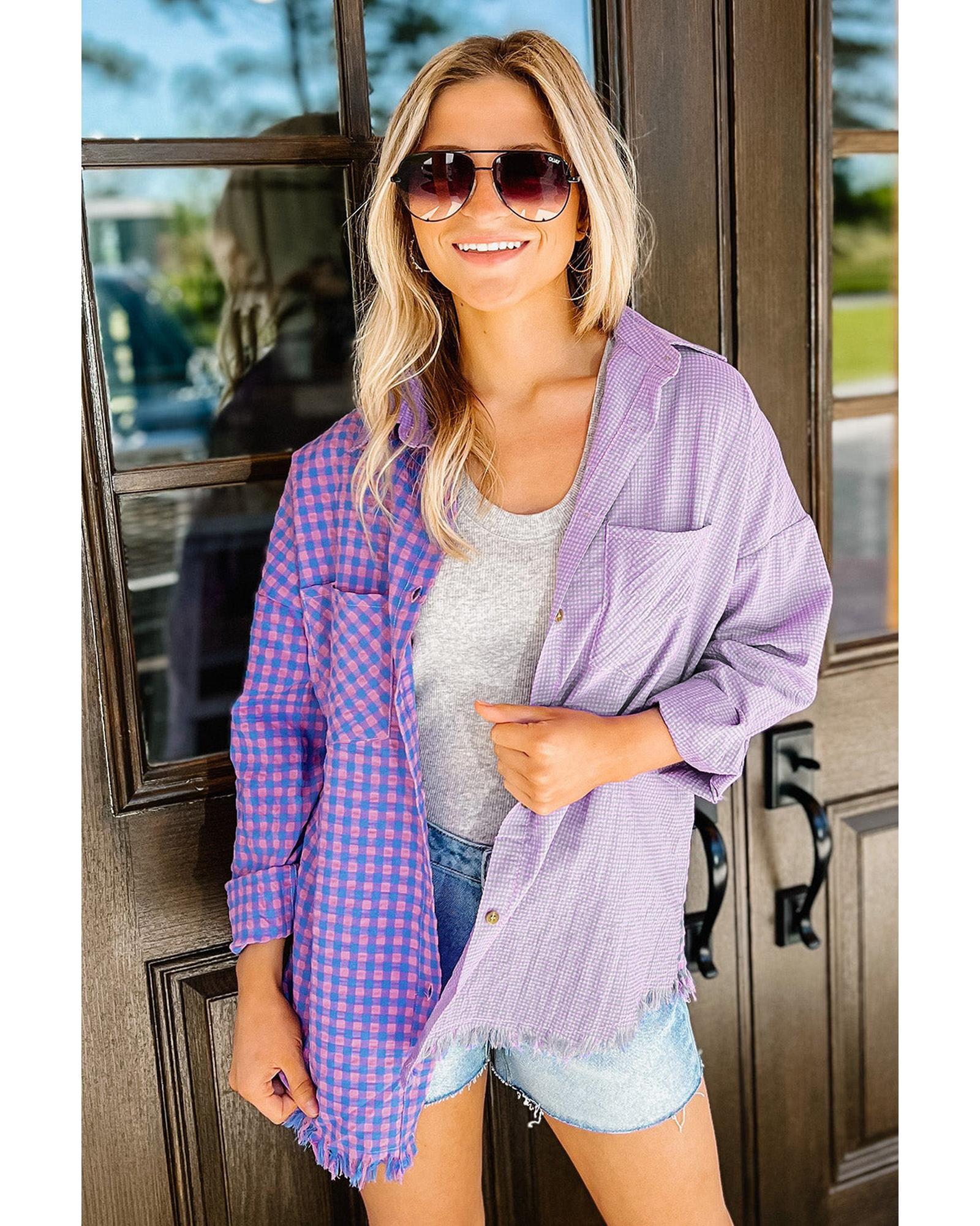 Azura Exchange Plaid Button Down Long Sleeve Shirt with Chest Pocket - M