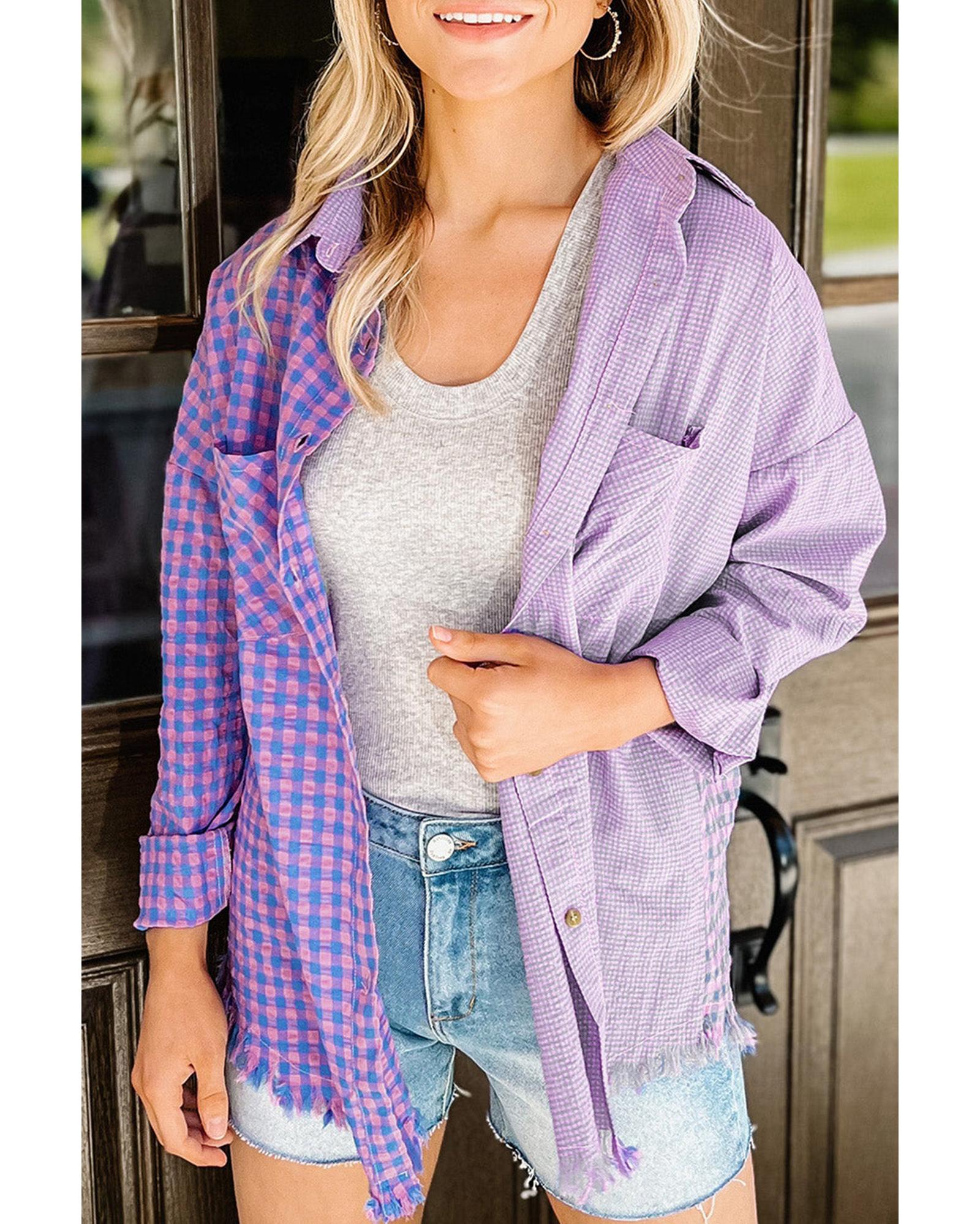 Azura Exchange Plaid Button Down Long Sleeve Shirt with Chest Pocket - S Main image