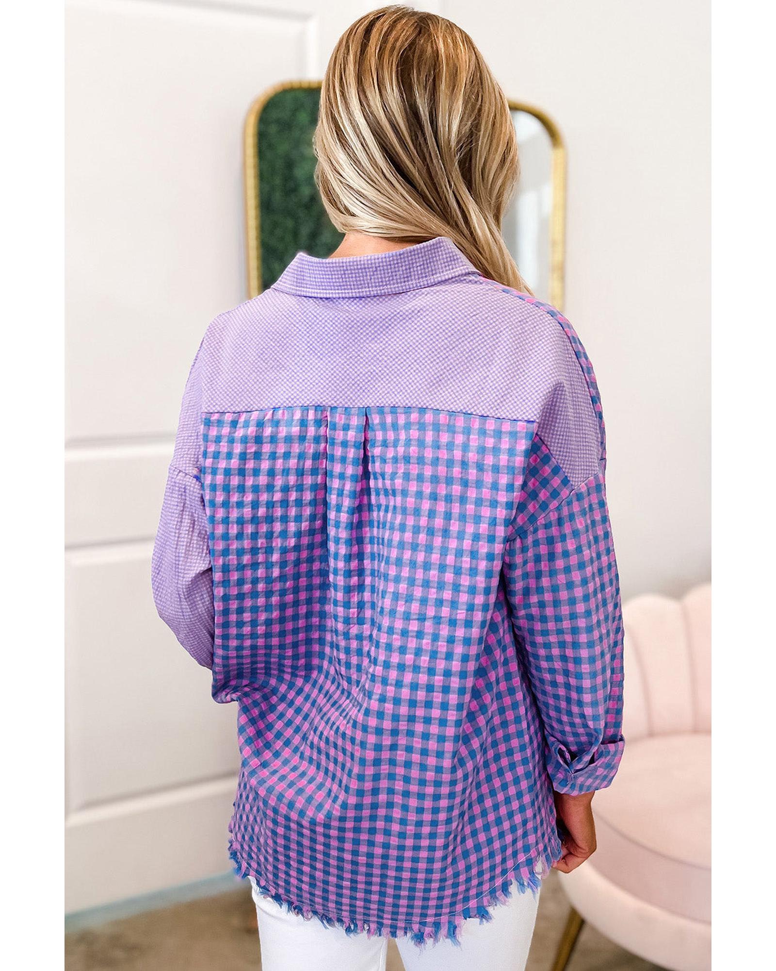 Azura Exchange Plaid Button Down Long Sleeve Shirt with Chest Pocket - S Secondary image