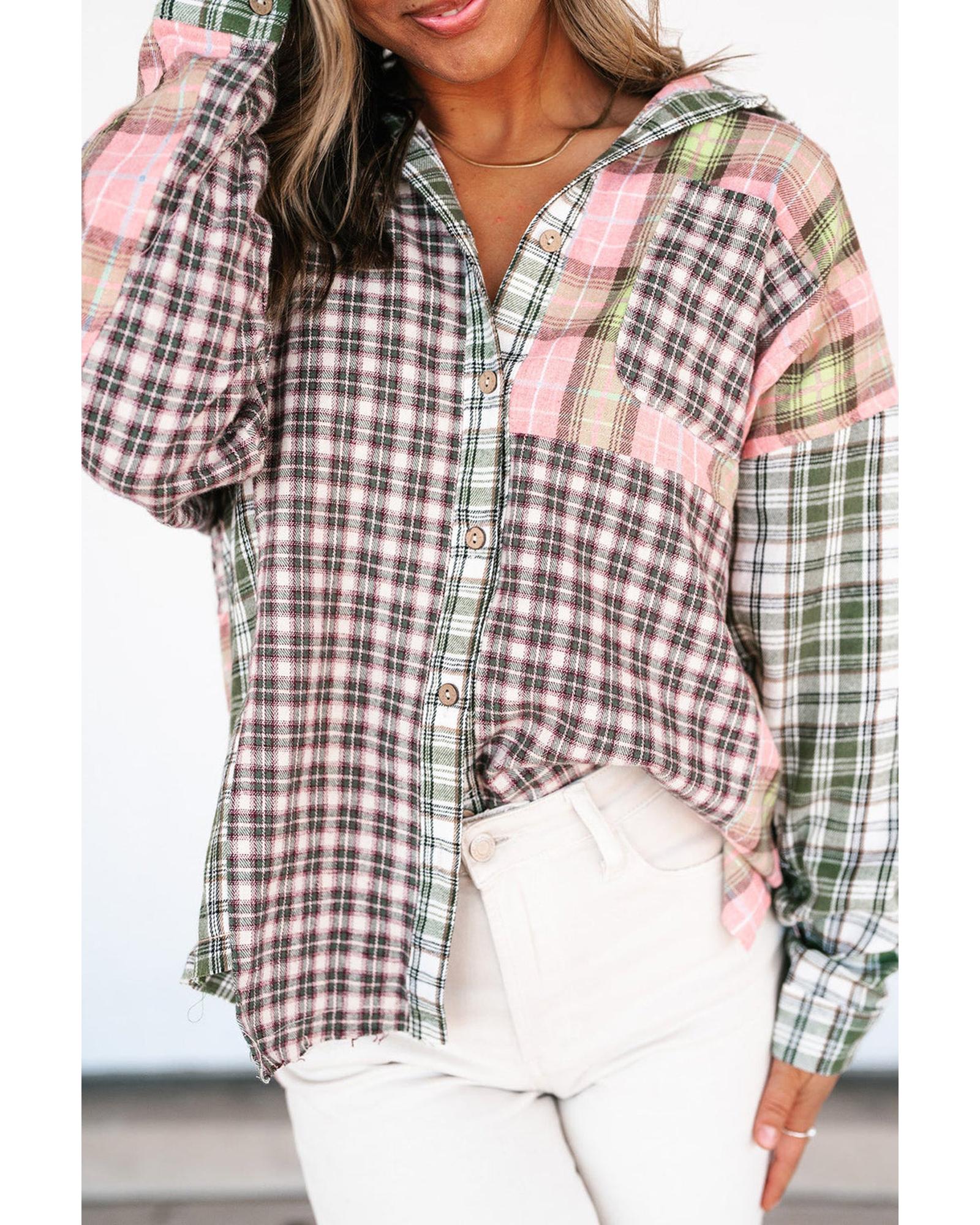Azura Exchange Plaid Patchwork High Low Oversized Shirt - S Main image