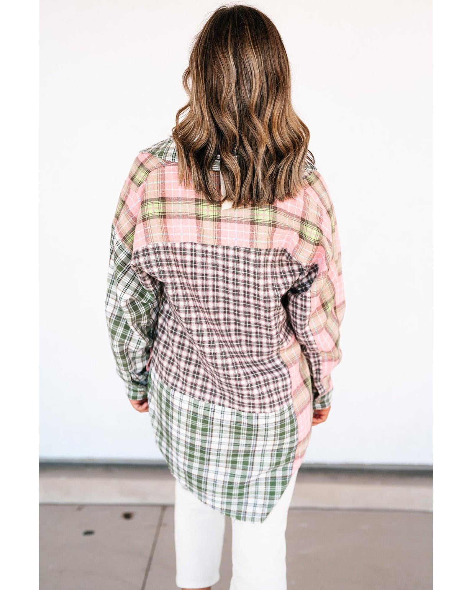 Azura Exchange Plaid Patchwork High Low Oversized Shirt - S Secondary image