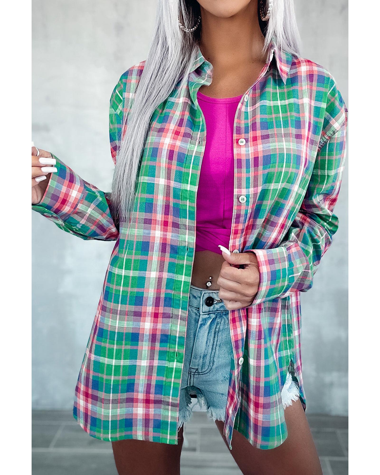 Azura Exchange Plaid Button Down Split Shirt - M Main image