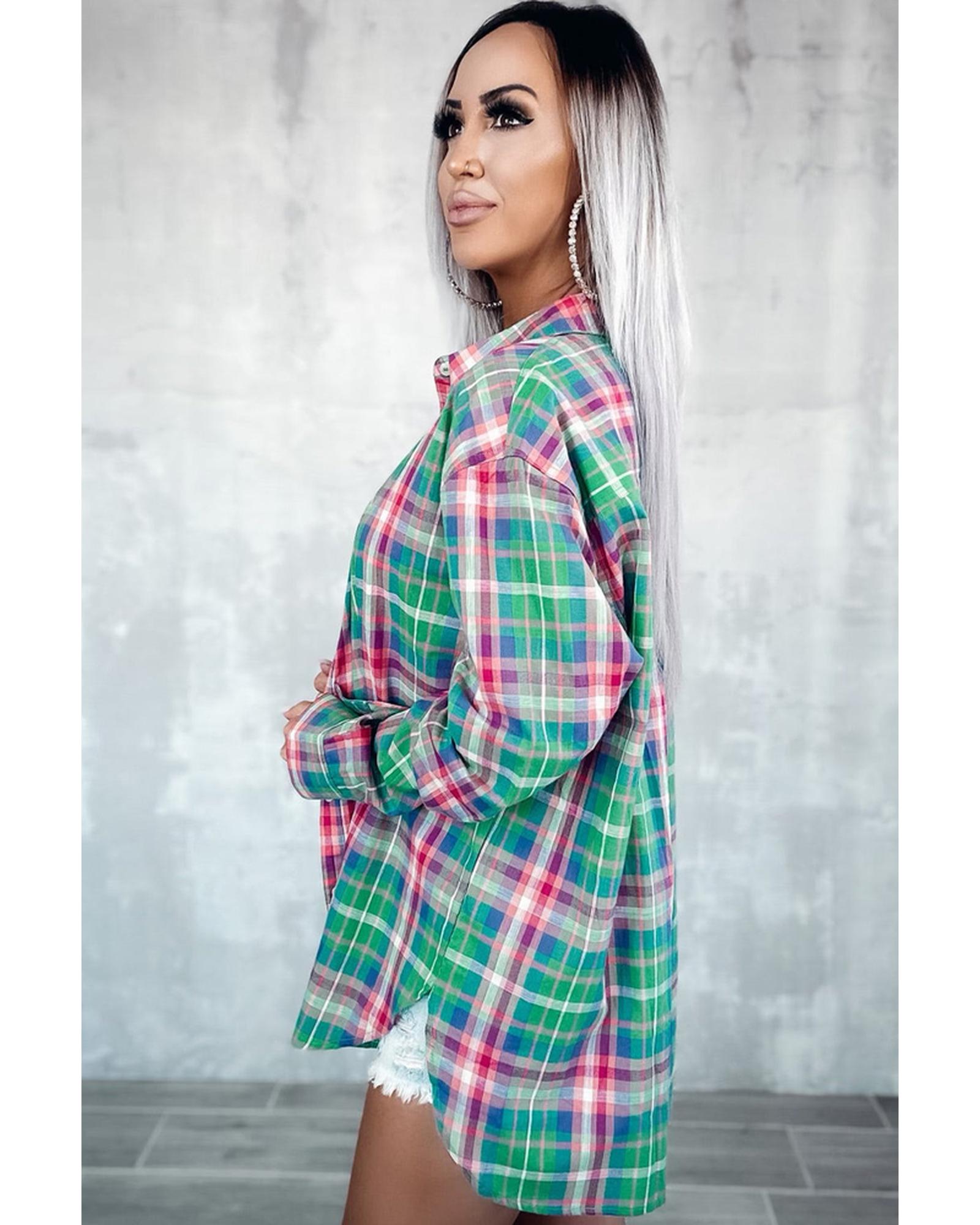 Azura Exchange Plaid Button Down Split Shirt - M Secondary image