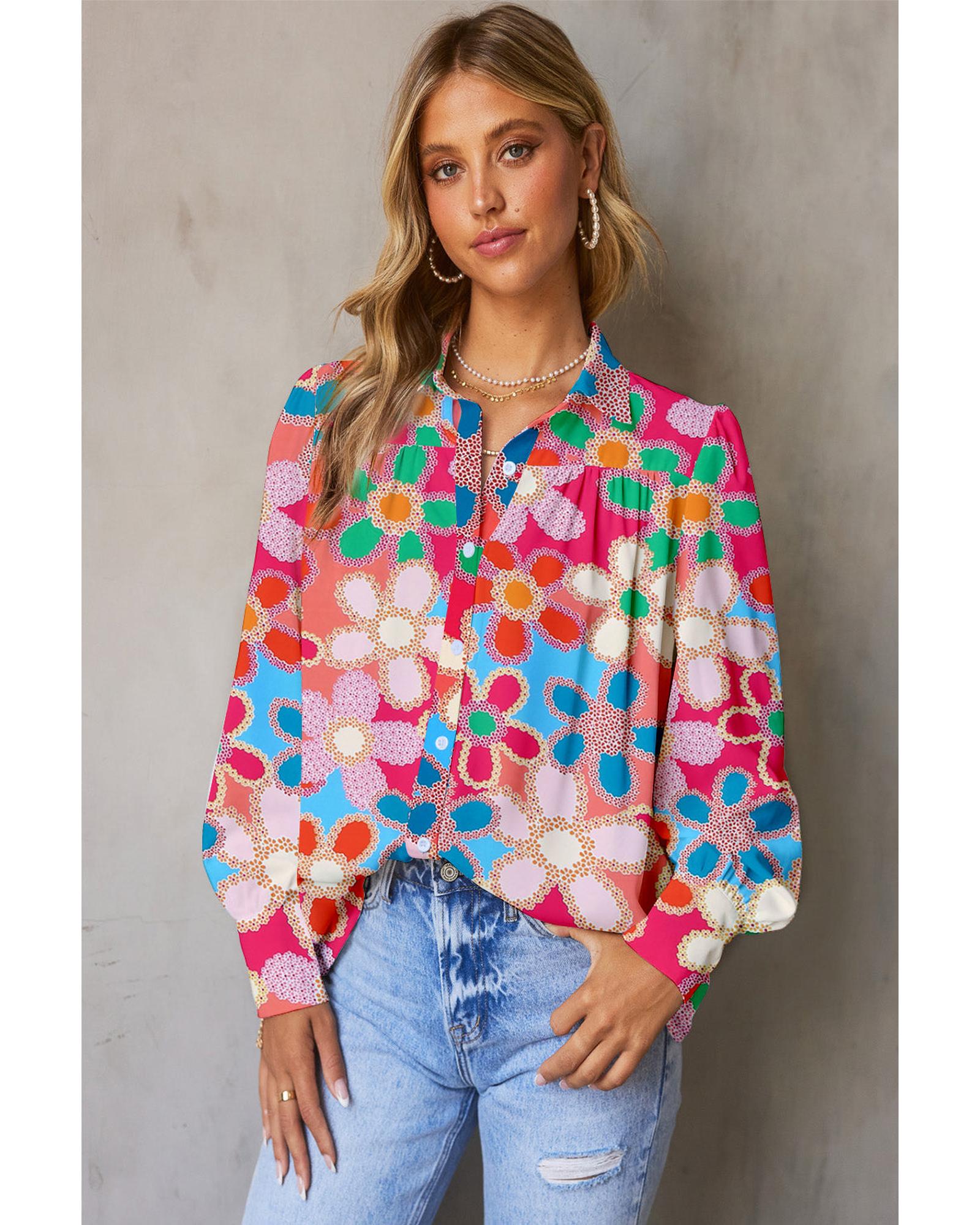Azura Exchange Floral Print Bubble Sleeve Shirt - L Secondary image