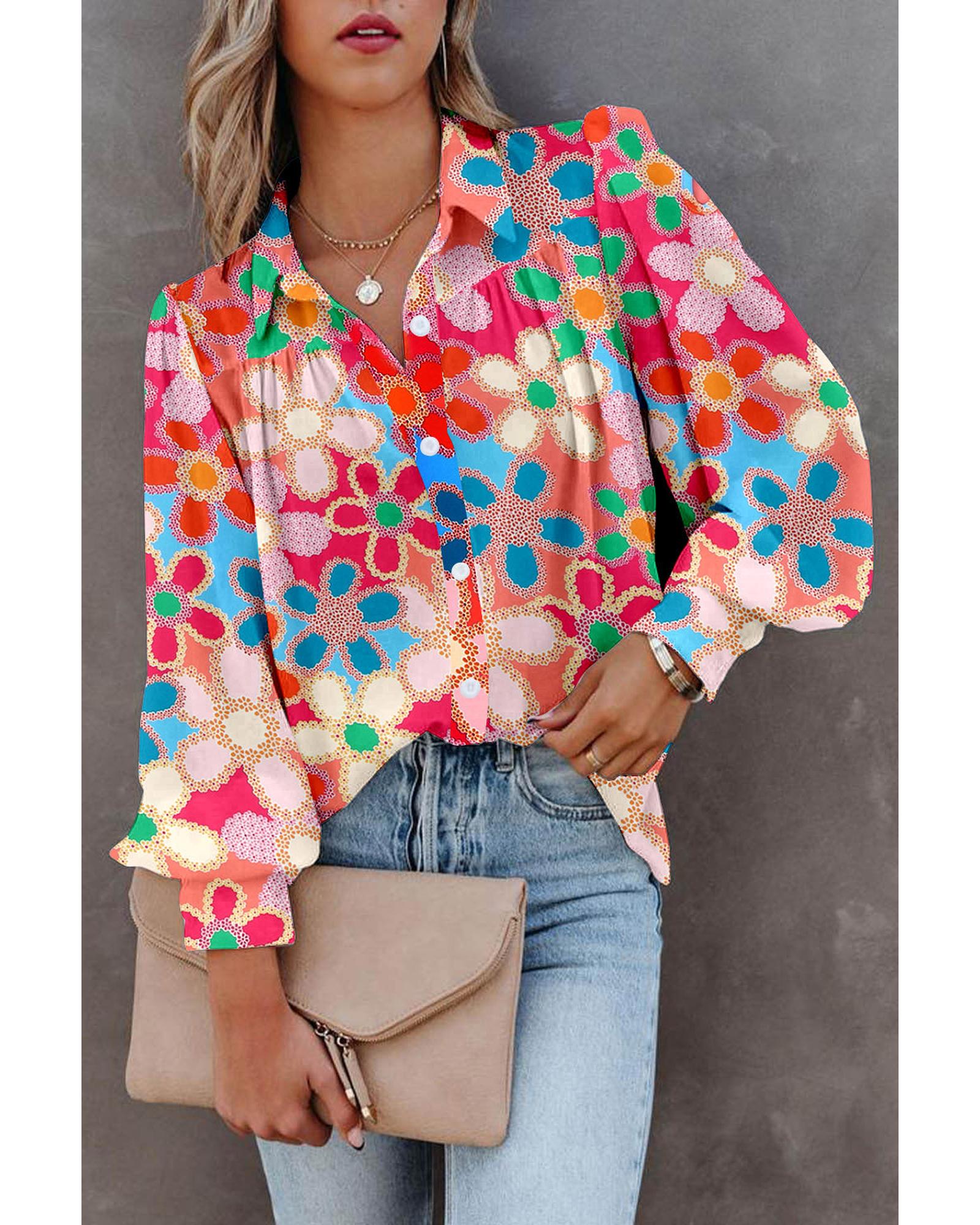 Azura Exchange Floral Print Bubble Sleeve Shirt - M Main image