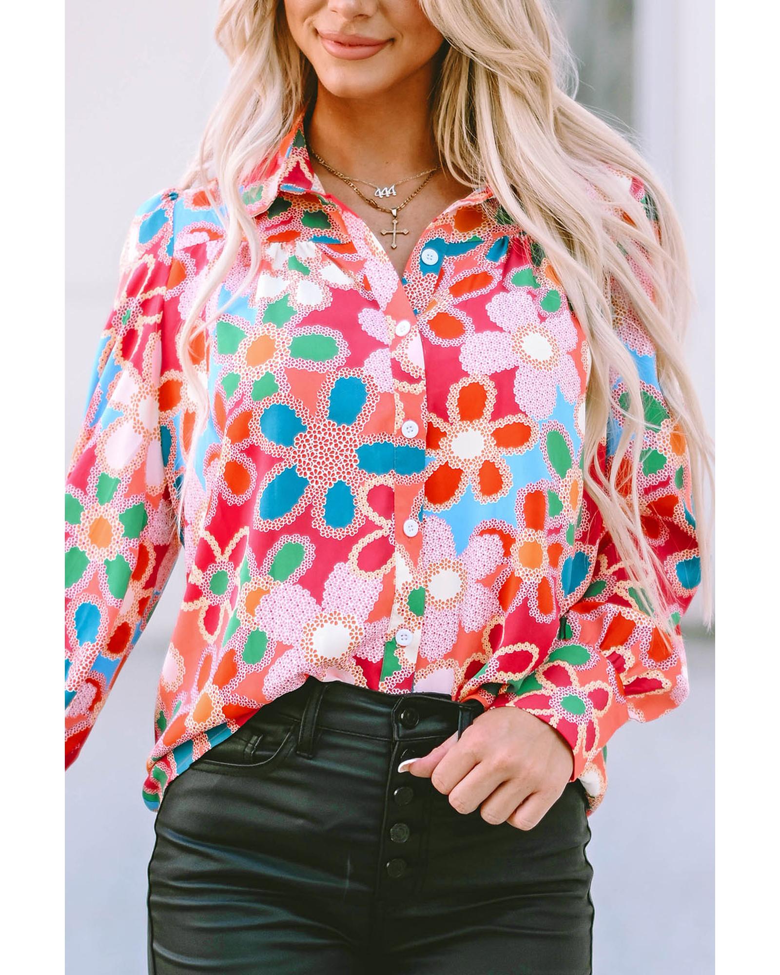 Azura Exchange Floral Print Bubble Sleeve Shirt - M