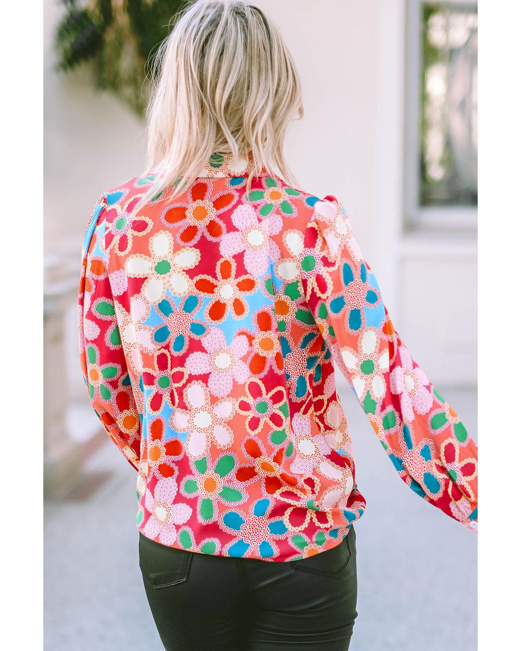 Azura Exchange Floral Print Bubble Sleeve Shirt - XL