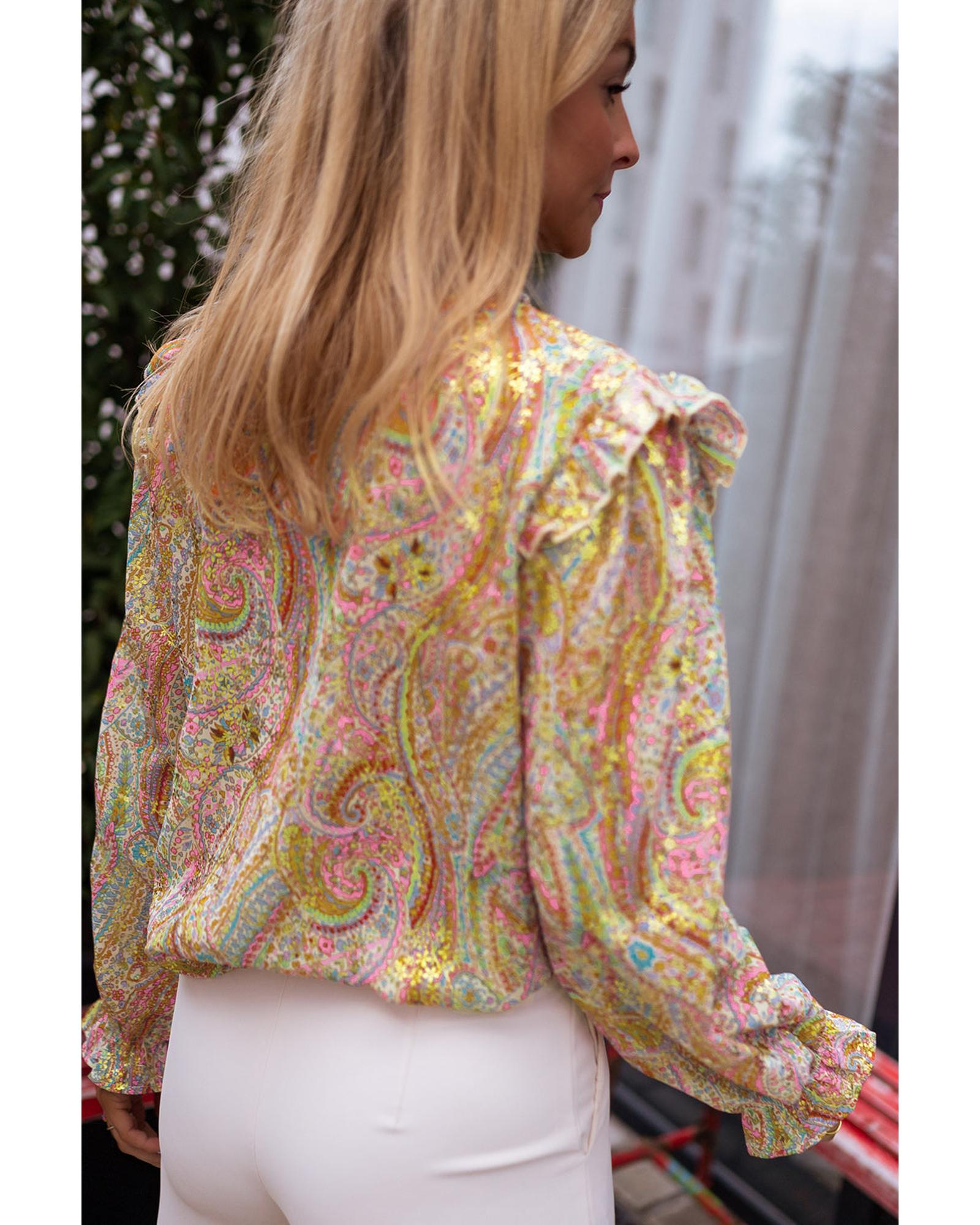 Azura Exchange Paisley Print Ruffled Trim Boho Shirt - M Secondary image