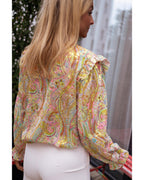 Azura Exchange Paisley Print Ruffled Trim Boho Shirt - M