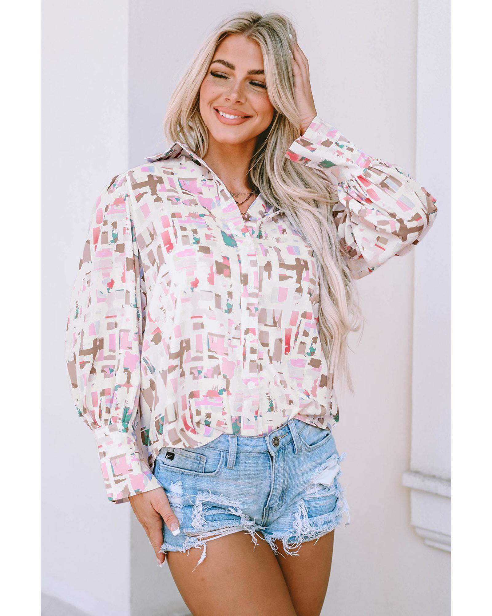 Azura Exchange Abstract Print Lantern Sleeve Casual Shirt - L Main image