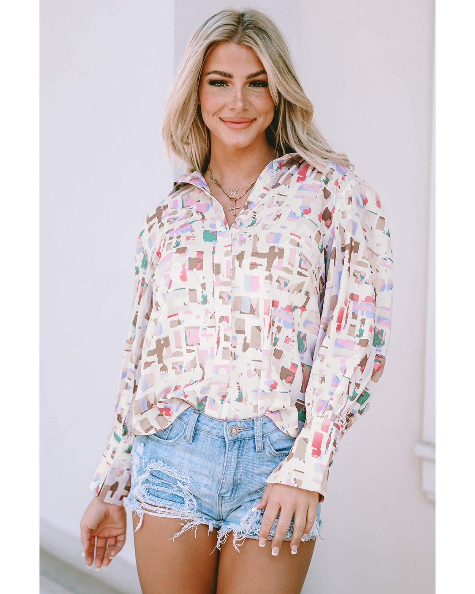 Azura Exchange Abstract Print Lantern Sleeve Casual Shirt - L