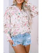 Azura Exchange Abstract Print Lantern Sleeve Casual Shirt - S