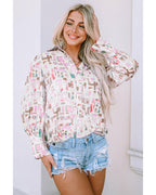 Azura Exchange Abstract Print Lantern Sleeve Casual Shirt - XL