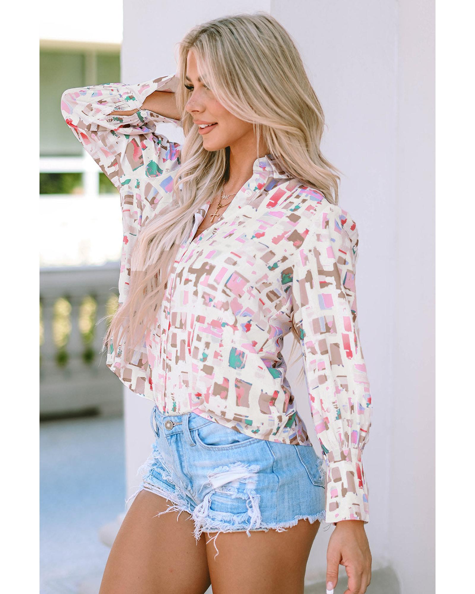 Azura Exchange Abstract Print Lantern Sleeve Casual Shirt - XL