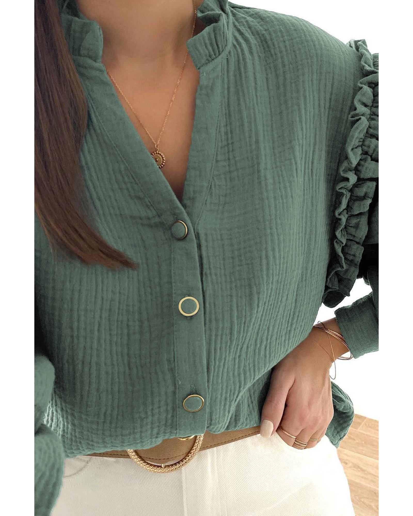 Azura Exchange Frilled Split Neck Crinkled Shirt - XL Secondary image
