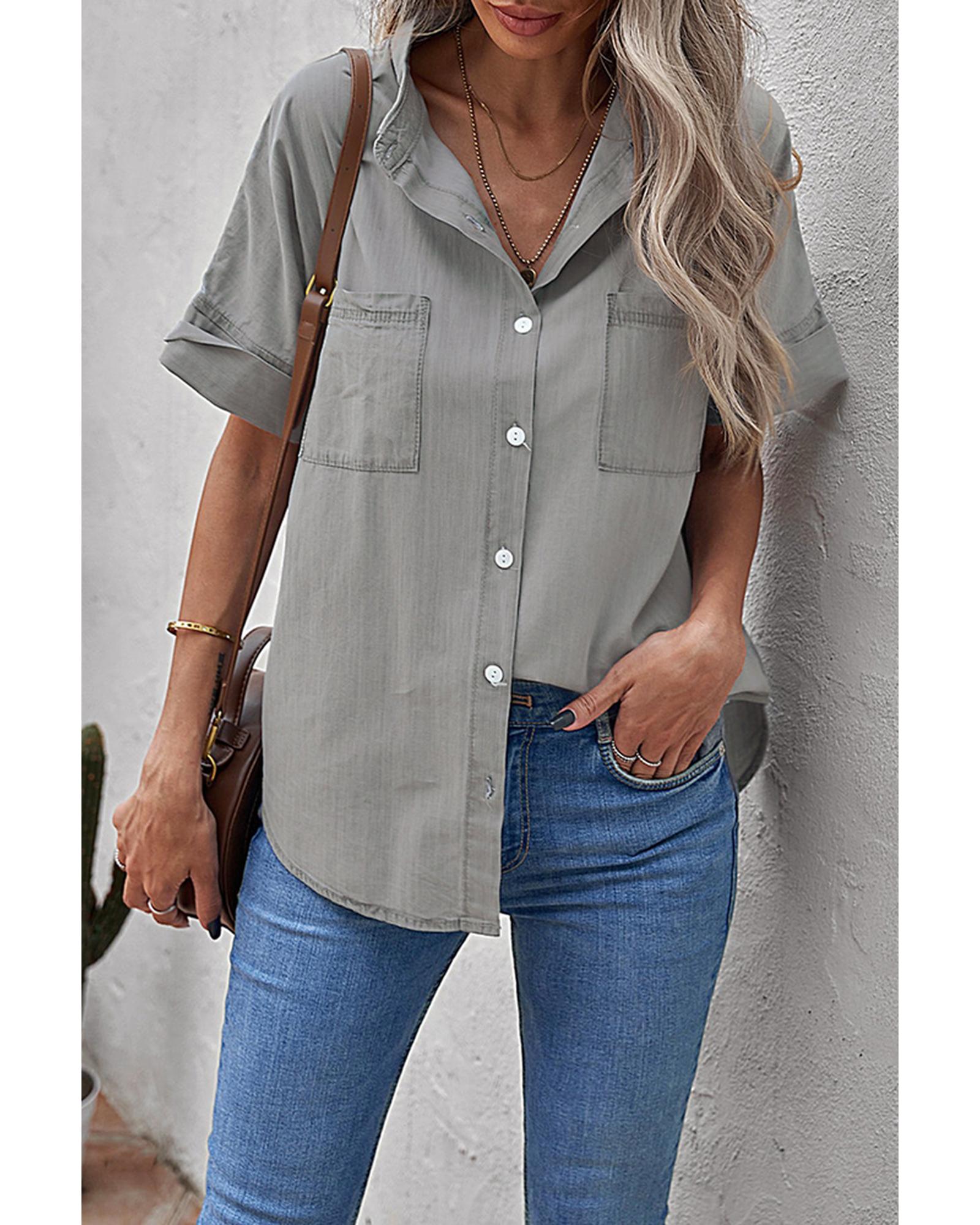 Azura Exchange Denim Shirt with Turn-down Collar - XL Main image