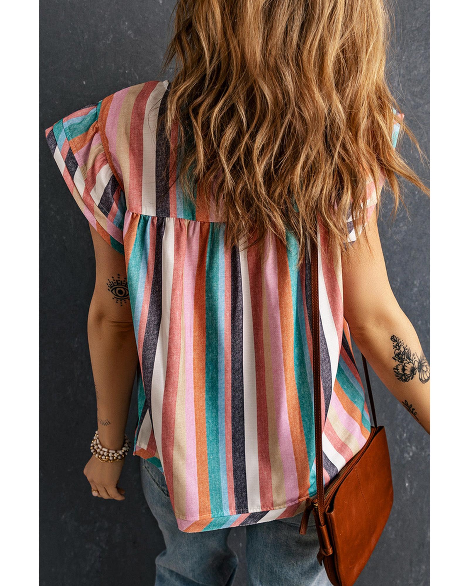 Azura Exchange Striped Tiered Ruffle Cap Sleeve Top - M Secondary image