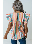 Azura Exchange Striped Tiered Ruffle Cap Sleeve Top - S