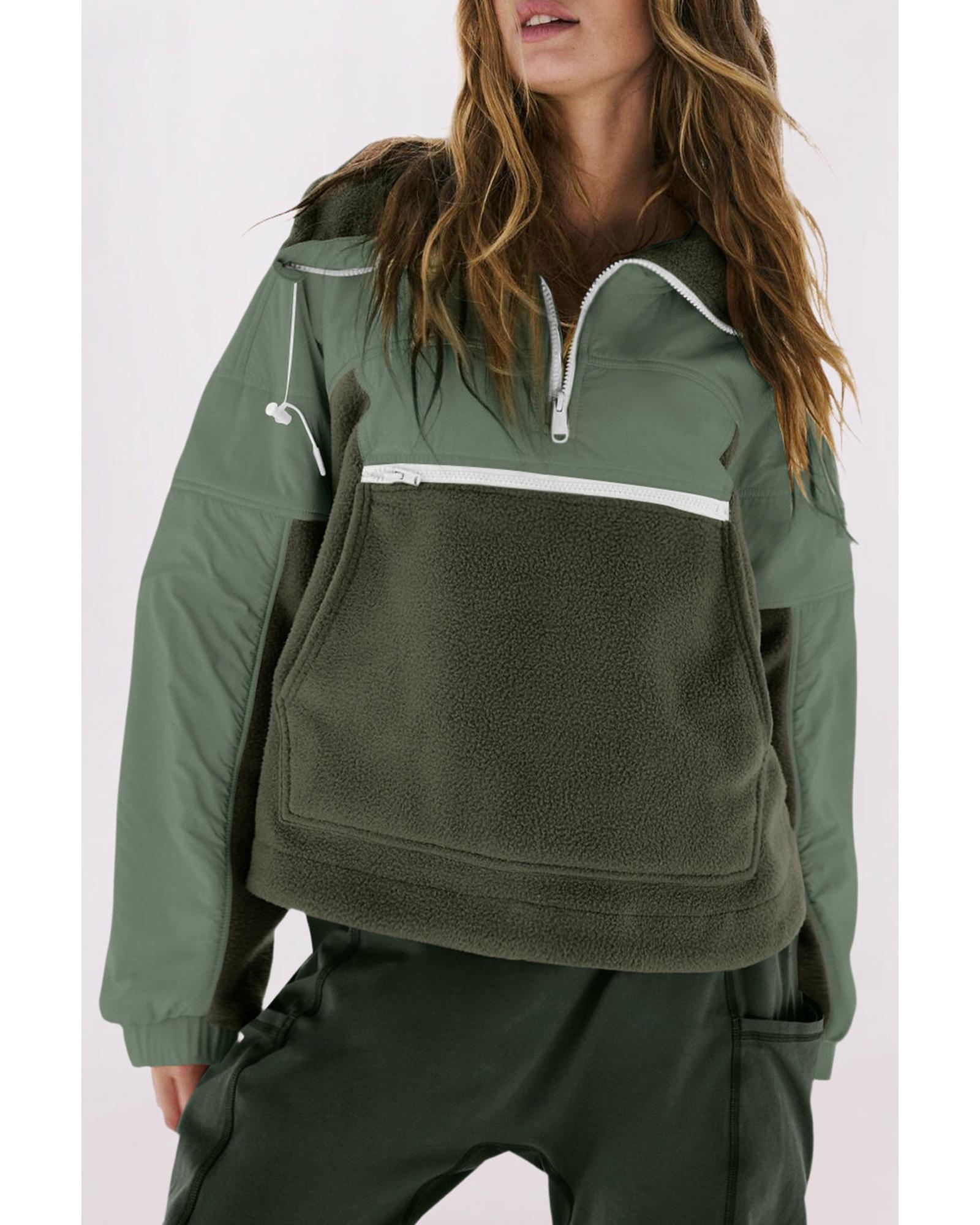 Azura Exchange Fleece Patchwork Color Block Zip Funnel Neck Sweatshirt - L Main image