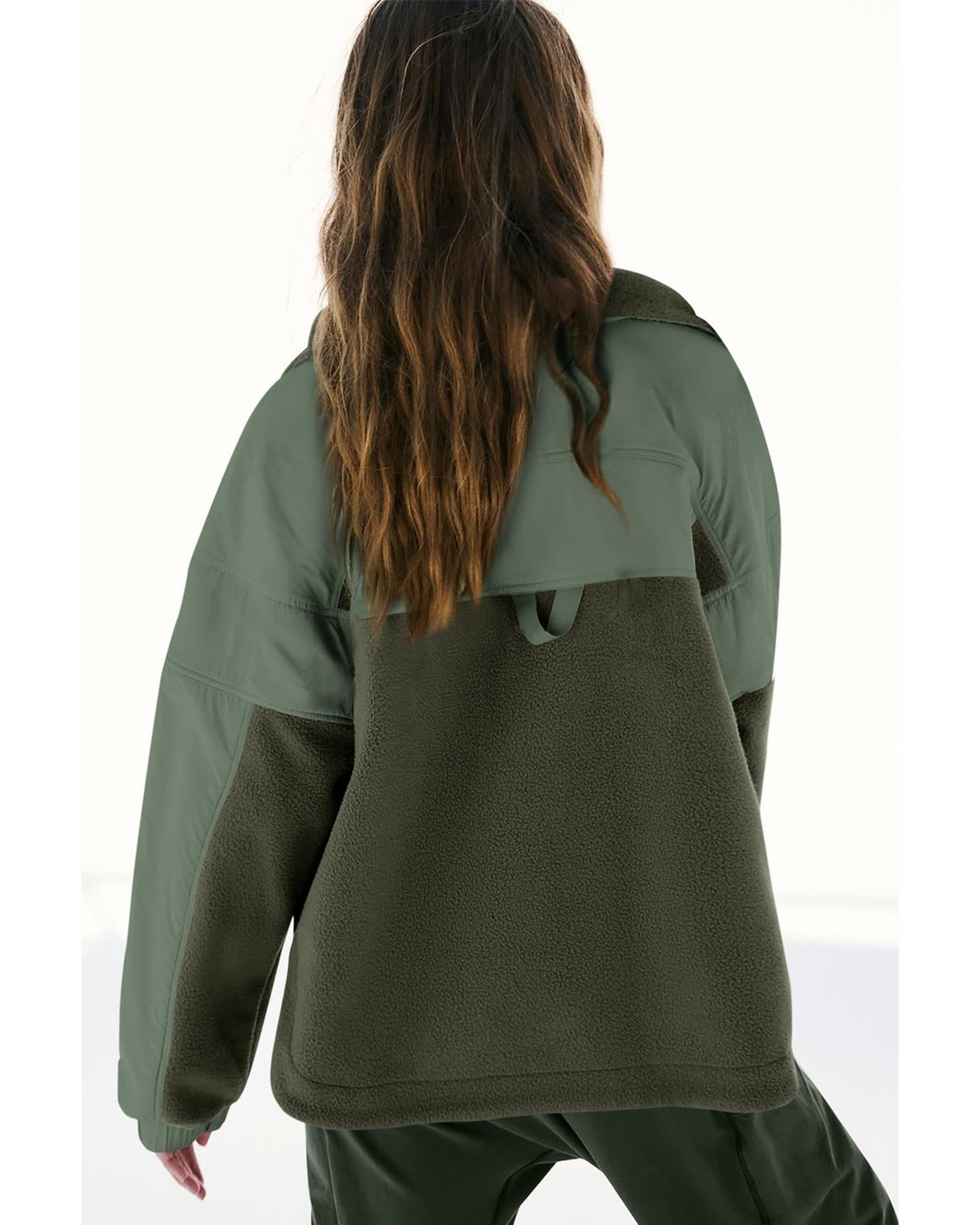Azura Exchange Fleece Patchwork Color Block Zip Funnel Neck Sweatshirt - L Secondary image