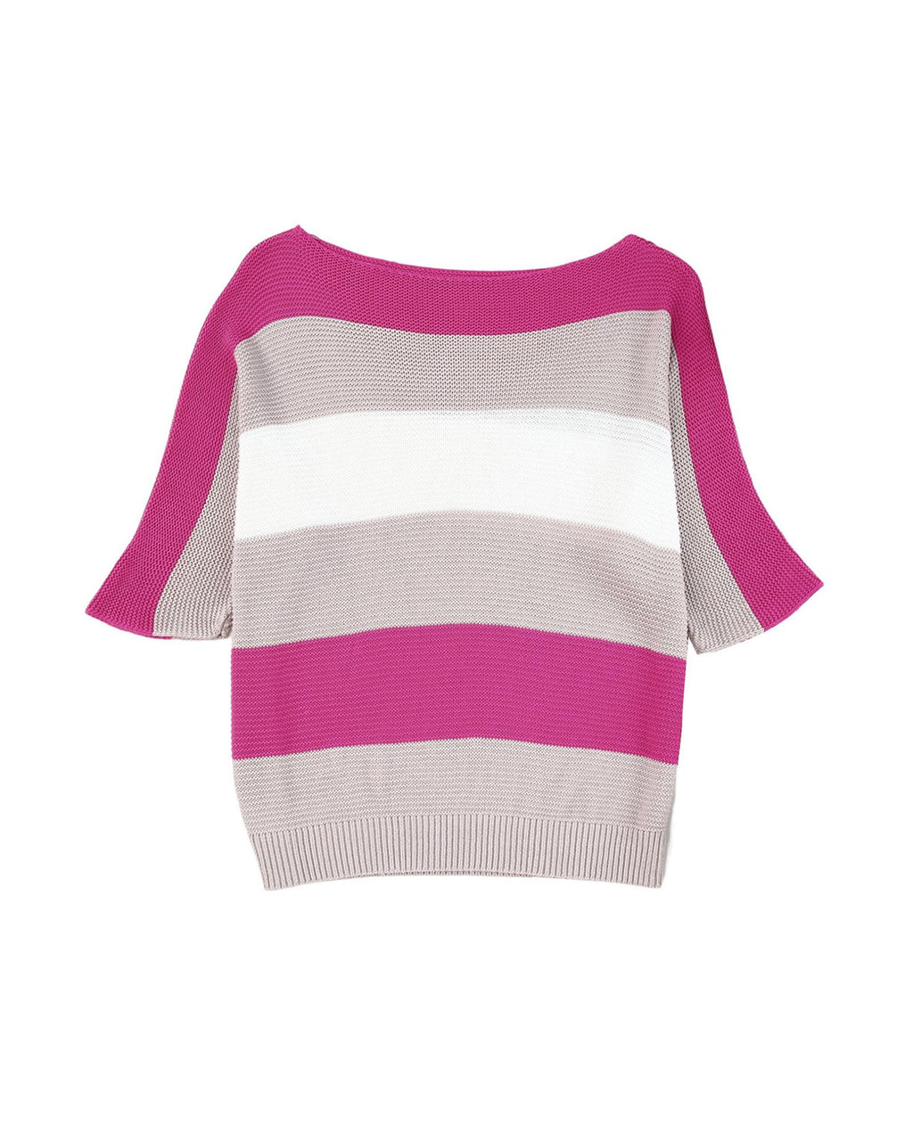Azura Exchange Half Sleeve Contrast Stripe Knit Sweater - M