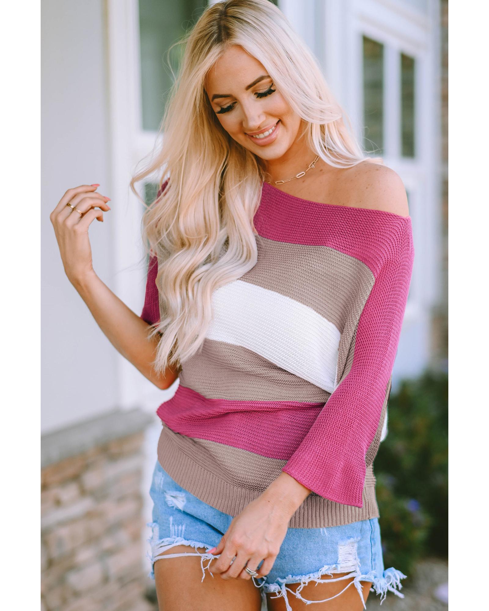 Azura Exchange Half Sleeve Contrast Stripe Knit Sweater - S Main image