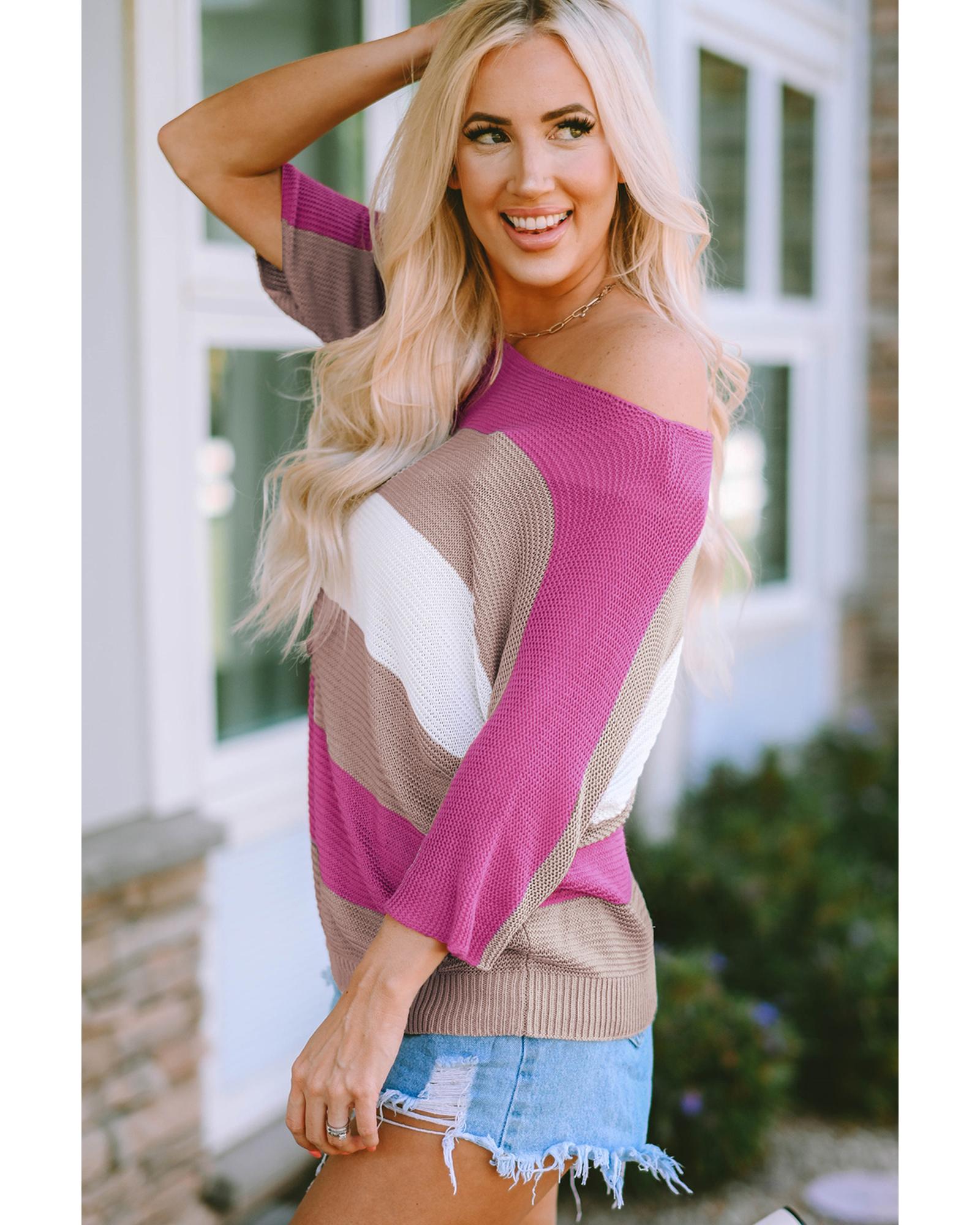 Azura Exchange Half Sleeve Contrast Stripe Knit Sweater - XL Secondary image