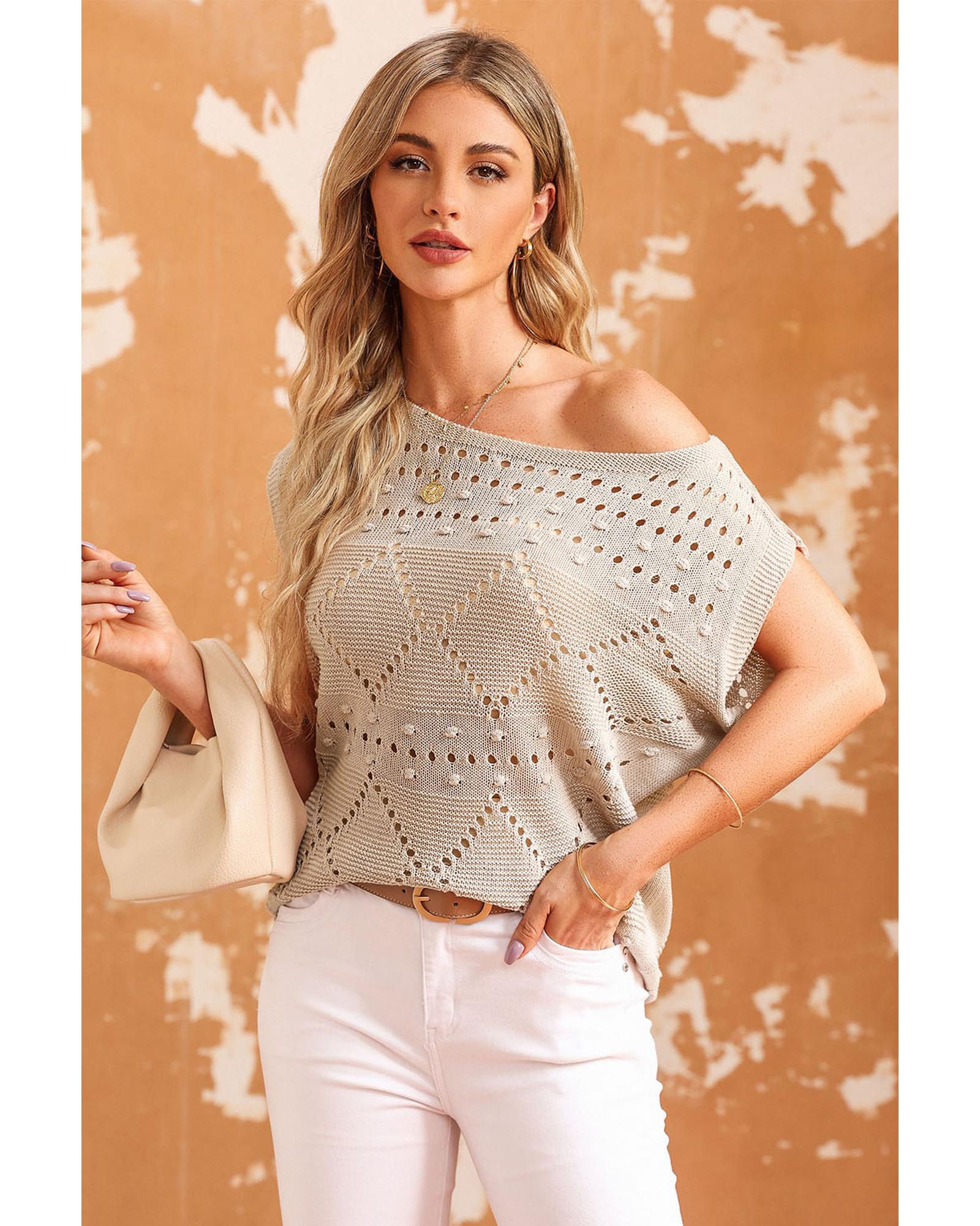 Azura Exchange Pointelle Knit Short Dolman Sleeve Sweater Top - XL