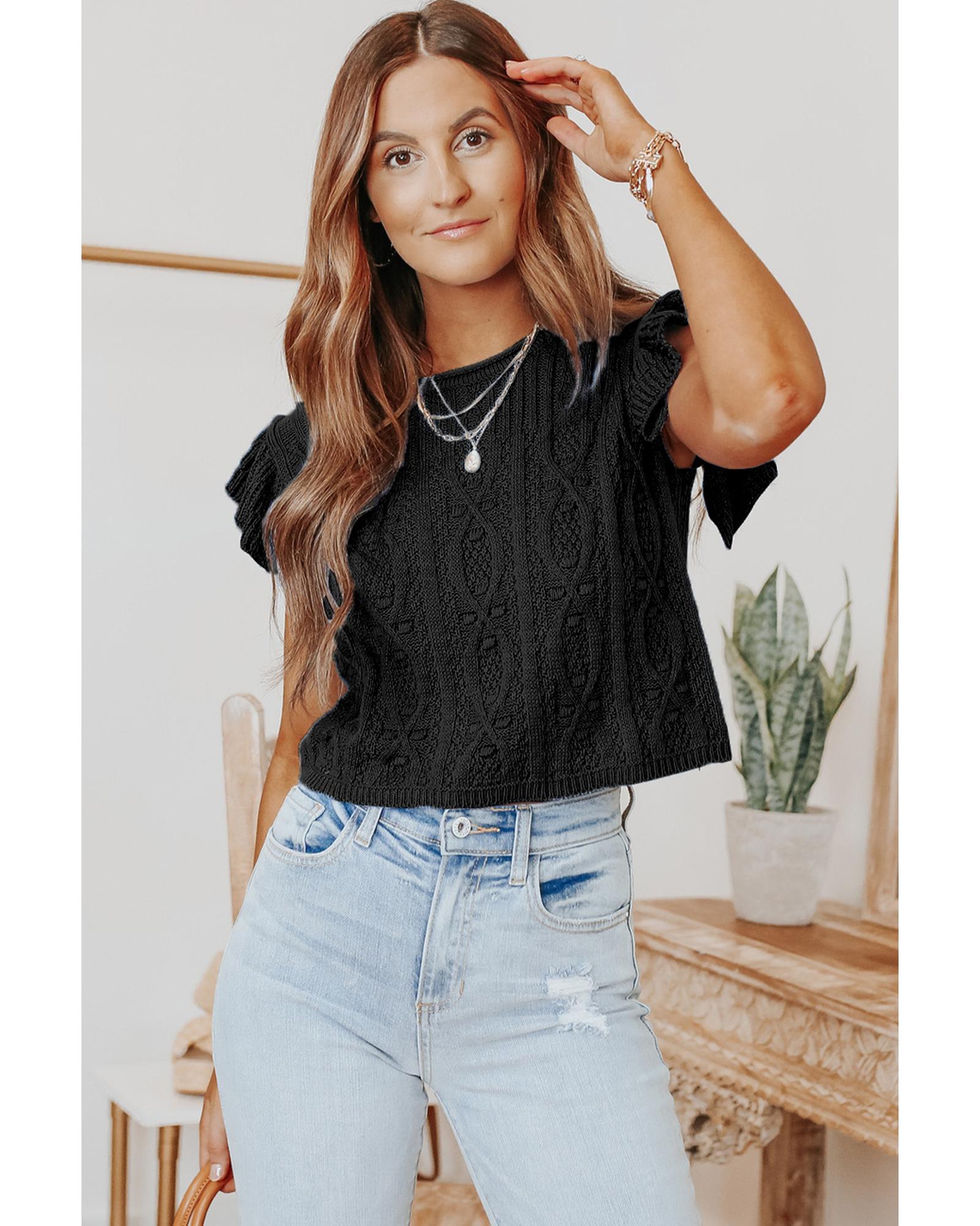 Azura Exchange Cable Knit Ruffle Sleeve Top - L Secondary image