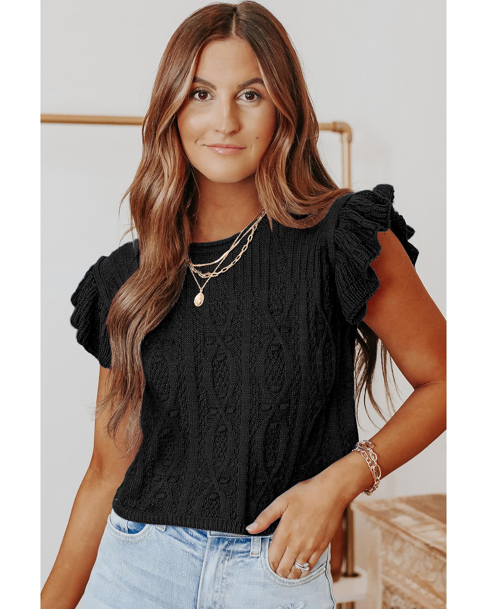 Azura Exchange Cable Knit Ruffle Sleeve Top - XL Main image